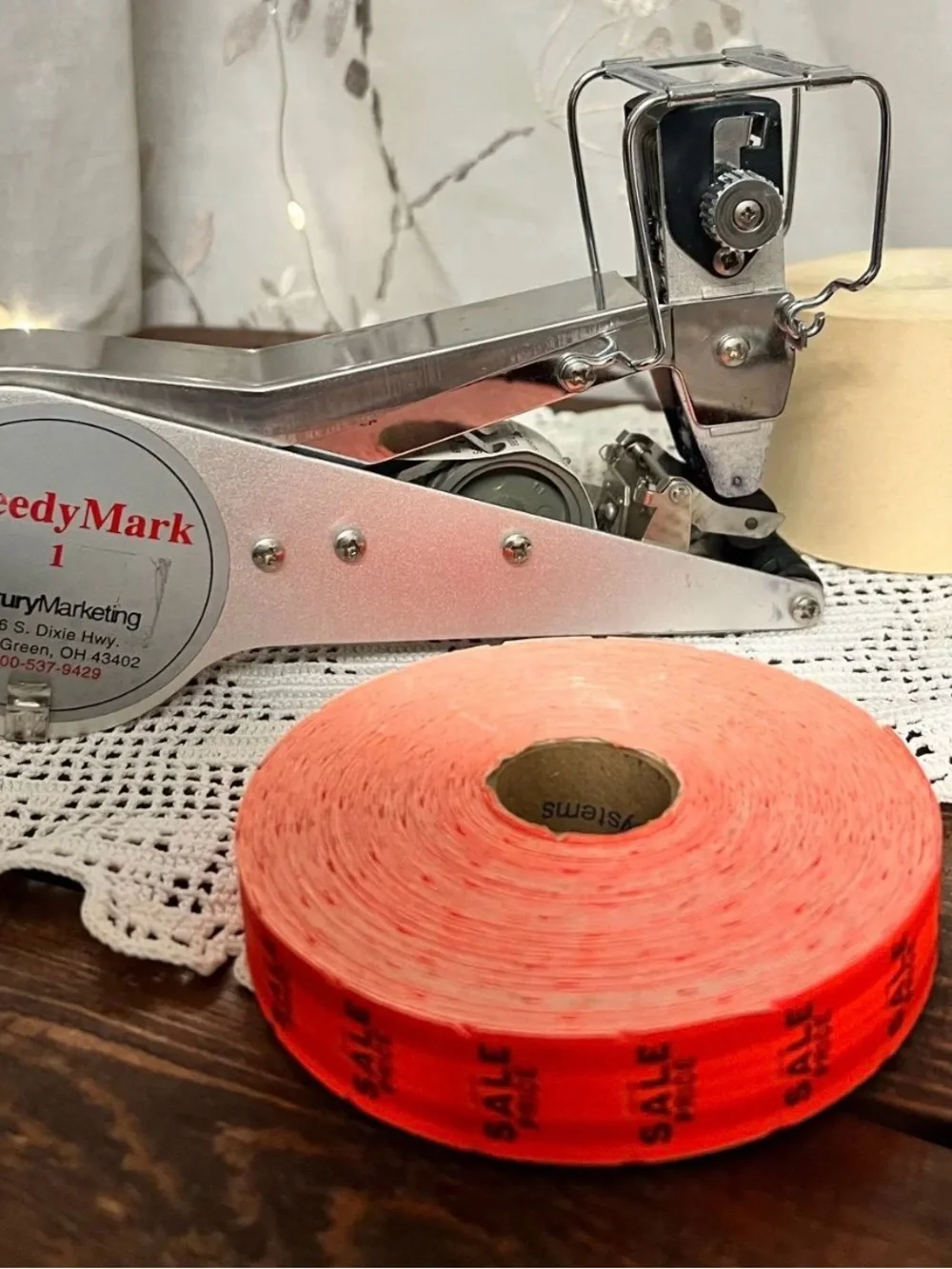 Vintage Labeler with Orange 'SALE' Price Roll and paper